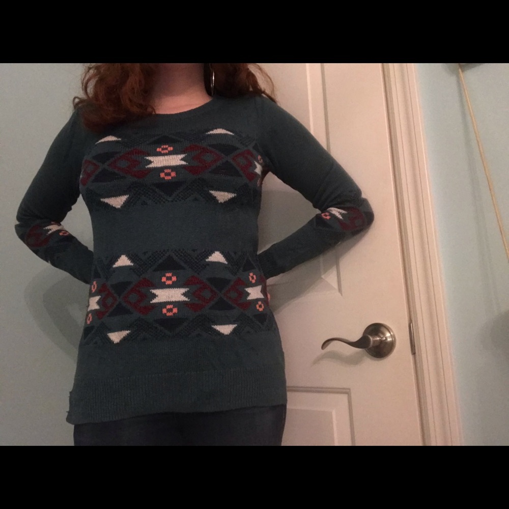Hollister green Aztec print sweater